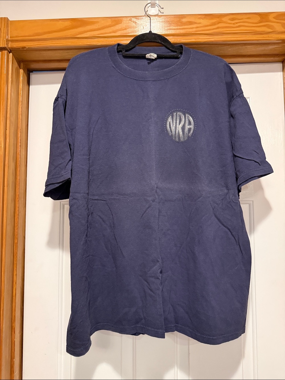 Anvil Navy Short-Sleeve Tee with Light Gray Circular Monogram